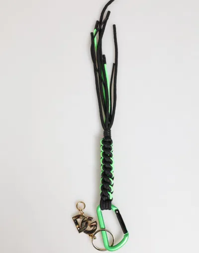 Dolce & Gabbana Multicolor Polyester Tape String Dg Logo Keychain Keyring In Green