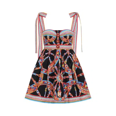 Dolce & Gabbana Multicolor Popeline Carretto Mini Dress In Animal Print