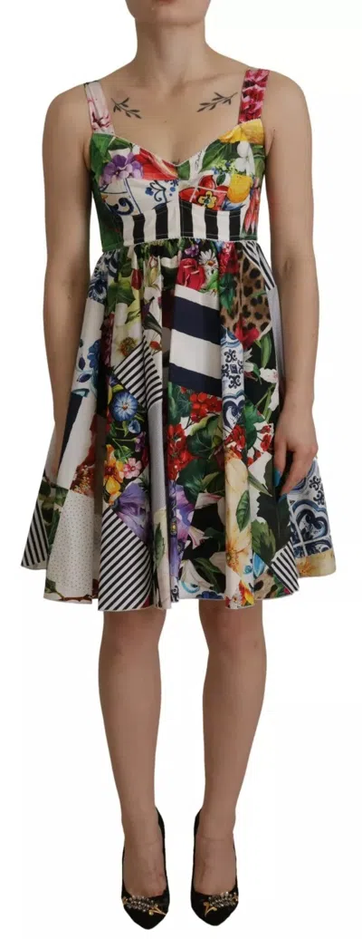 Dolce & Gabbana Multicolor Poplin Floral Mini Flared Women's Dress