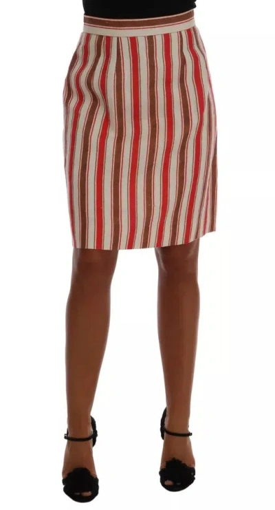 DOLCE & GABBANA DOLCE & GABBANA MULTICOLOR PORTOFINO STRIPES COTTON MIDI WOMEN'S SKIRT