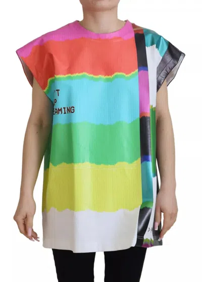 Pre-owned Dolce & Gabbana Multicolor Print Blouse Cotton Tank Tv Print Women's T-shirt ()