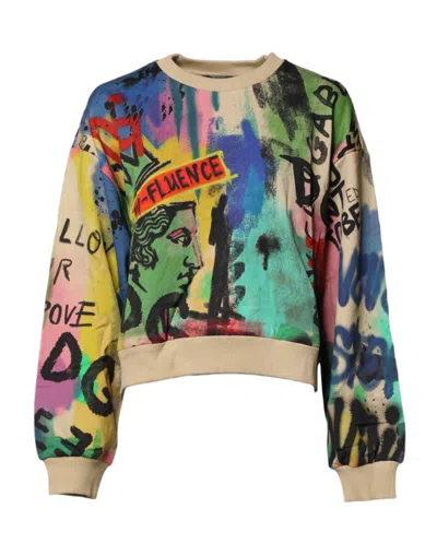 Dolce & Gabbana Multicolor Print Cotton Pullover Women's Sweater