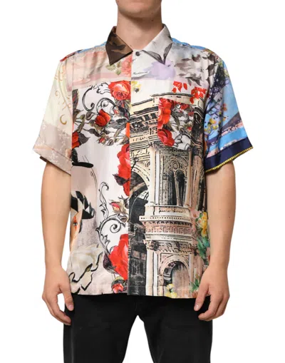 Pre-owned Dolce & Gabbana Multicolor Printed Casual Short Sleeve Men's Shirt ()