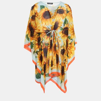 Pre-owned Dolce & Gabbana Multicolor Printed Cotton Kaftan Top Xs (it 36)