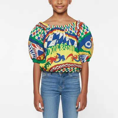 Pre-owned Dolce & Gabbana Multicolor Printed Cotton Puff Sleeve Top 11-12 Years