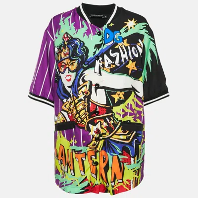 Pre-owned Dolce & Gabbana Multicolor Printed Crepe Button Front Top S