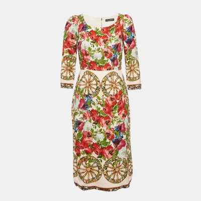Pre-owned Dolce & Gabbana Multicolor Printed Crepe Sheath Dress Xs