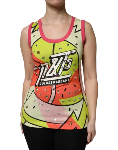 Dolce & Gabbana Printed Crystal-embellished Tank Top In Multi