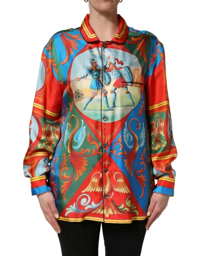 Pre-owned Dolce & Gabbana Multicolor Printed Long Sleeve Button Down Shirt Women's Top ()