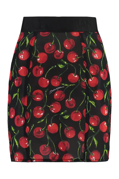 Dolce & Gabbana Multicolor Printed Mini-skirt With Logo Elastic Band For Women
