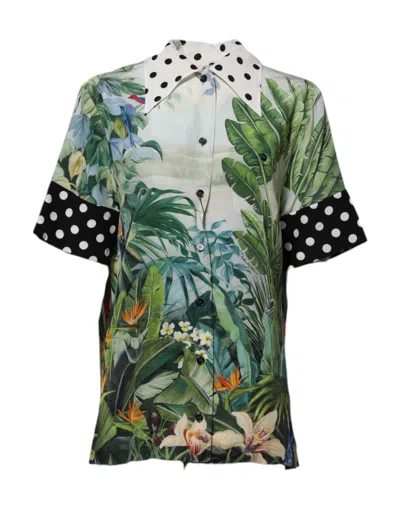 Dolce & Gabbana Multicolor Printed Silk Collared Shirt Women's Top