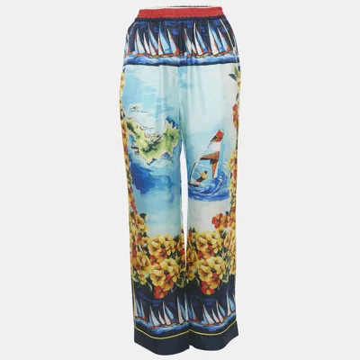 Pre-owned Dolce & Gabbana Multicolor Printed Silk Trousers S