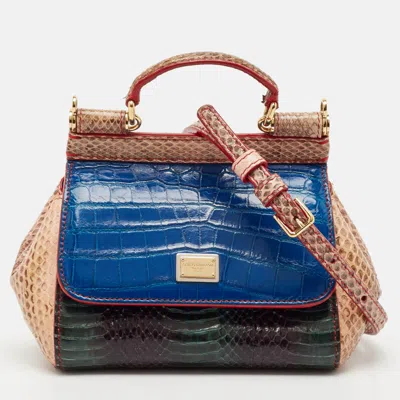 Pre-owned Dolce & Gabbana Multicolor Python And Croc Micro Miss Sicily Top Handle Bag