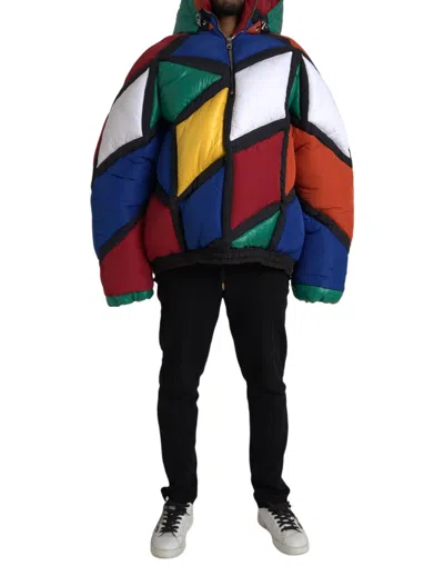 DOLCE & GABBANA MULTICOLOR QUILTED HOODED PUFFER JACKET