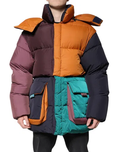 Pre-owned Dolce & Gabbana Multicolor Quilted Hooded Puffer Men's Jacket ()