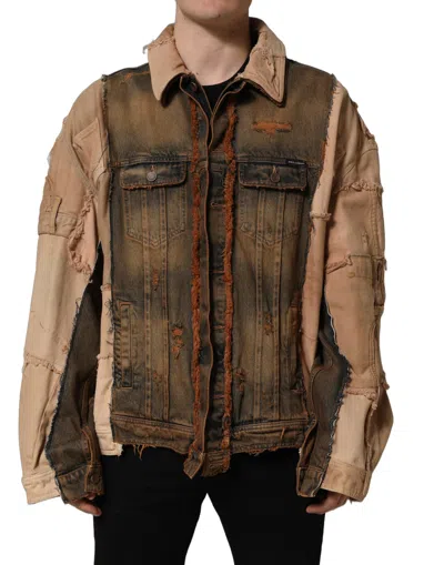 Dolce & Gabbana Multicolor Raw Cut Panelled Denim Men Jacket In Black