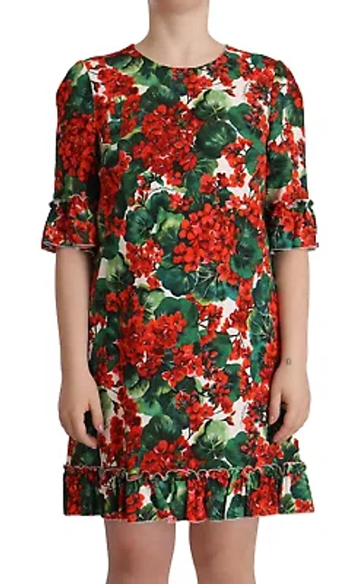 Pre-owned Dolce & Gabbana Floral Mini Enchantment Dress In Multicolor Red