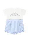 Dolce & Gabbana Striped Seersucker And Jersey Romper Suit In Multicolor