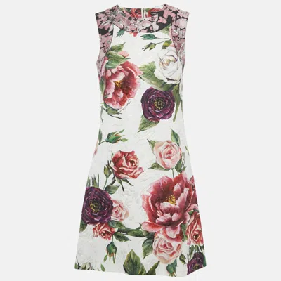 Pre-owned Dolce & Gabbana Multicolor Rose Jacquard Sleeveless Mini Dress S