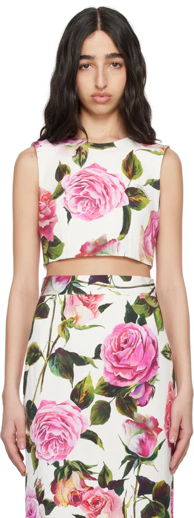 Dolce & Gabbana Multicolor Rose-print Cotton Jacquard Crop Top