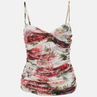 Pre-owned Dolce & Gabbana Multicolor Rose Print Draped Sleeveless Top M