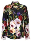 Dolce & Gabbana Silk Blend Satin Flower Printed Shirt In Multicolor