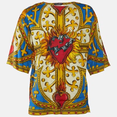 Pre-owned Dolce & Gabbana Multicolor Sacred Heart Print Linen & Cotton Oversized T-shirt L
