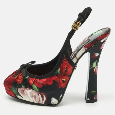 Pre-owned Dolce & Gabbana Multicolor Satin Flower Print Bellucci Slingback Pumps Size 37