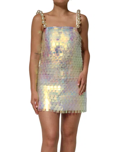 Dolce & Gabbana Multicolor Sequin Holographic Mini  Dress In Metallic