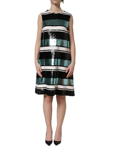 Dolce & Gabbana Sequined Colorblock Tunic In Black