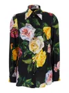 Dolce & Gabbana Multicolor Shirt With Oversize Pointed Collar And All-over Floral Motif In Silk Stretch Woman In Multicolor
