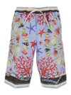 Dolce & Gabbana Multicolor Shorts With Elastic Drawstring And All-over Print In Linen Man