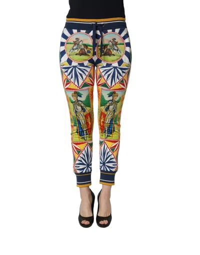 Dolce & Gabbana Multicolor Siciliano Saretto Joggers Pants In Brown