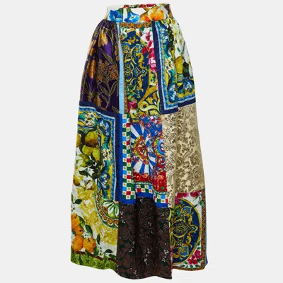 Pre-owned Dolce & Gabbana Multicolor Sicily Jacquard Patchwork Maxi Skirt M