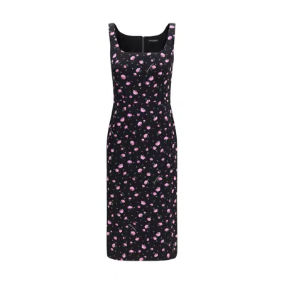 Dolce & Gabbana Silk Blend Carnations Print Sheath Dress In Multi-colored