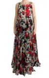 Dolce & Gabbana Multicolor Silk Floral Crystal Long Maxi Dress In Multi