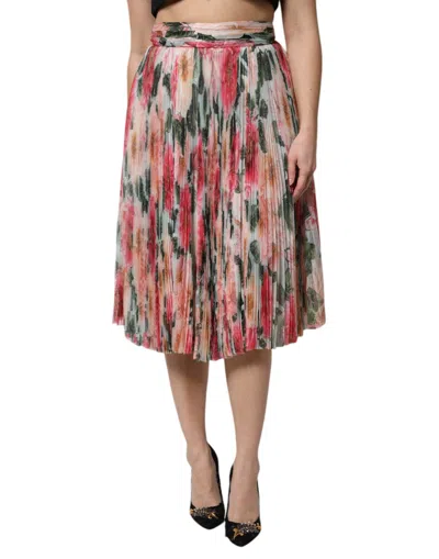 DOLCE & GABBANA DOLCE & GABBANA MULTICOLOR SILK FLORAL HIGH WAIST MIDI WOMEN'S SKIRT