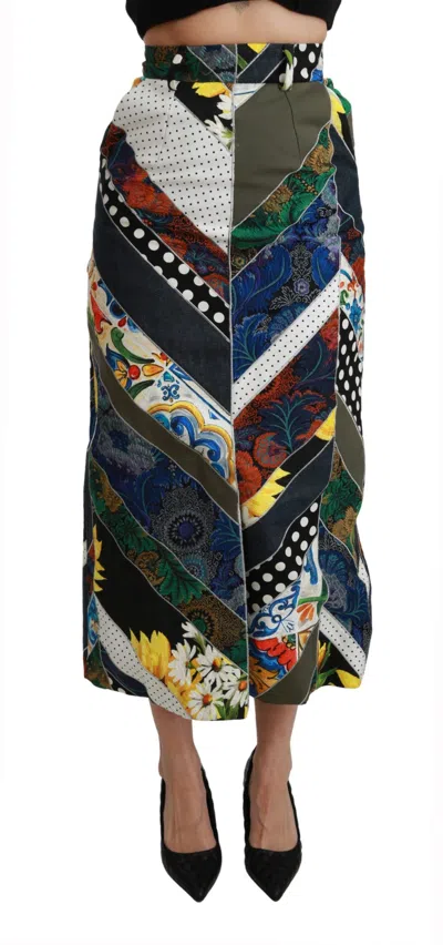 Dolce & Gabbana Multicolor Silk Geometric High Waist Maxi Women's Skirt