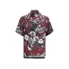 Dolce & Gabbana Bouquet Fiori Short Sleeve Notched Collar Shirt In Red