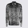 Dolce & Gabbana Grey Shirt With Leopard Print All-over And Logo Lettering In Silk Man In Animal Print
