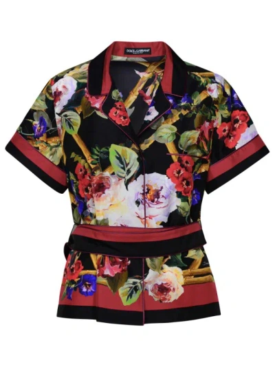 Dolce & Gabbana Tie-detaiied Silk Blouse In Multicolor