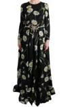 Dolce & Gabbana Multicolor Silk Sunflower Print Long Maxi Dress In Black