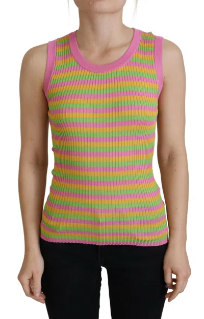 Dolce & Gabbana Multicolor Silk Vest Pullover Tank Women's Top
