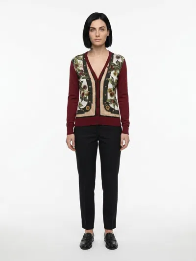 Dolce & Gabbana Floral-embroidered Cashmere-silk Cardigan In Burgundy
