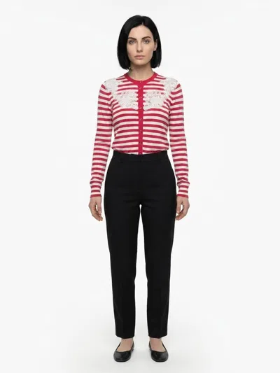 Dolce & Gabbana Lace-trim Striped Silk Cardigan In Red