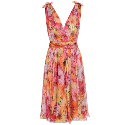 Dolce & Gabbana Multicolor Floral Sleeveless V-neck Midi Dress