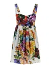 Dolce & Gabbana Multicolor Sleeveless Dress With Bustier Style Neckline And All-over Floral Print In Cotton Woman