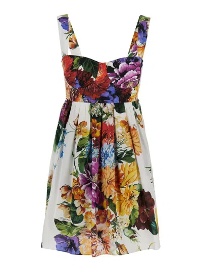 Dolce & Gabbana Multicolor Sleeveless Dress With Bustier Style Neckline And All-over Floral Print In Cotton Woman