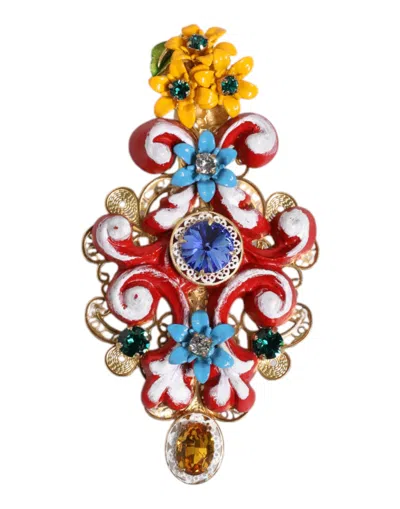 Dolce & Gabbana Multicolor Spring Carretto Gold Brass Crystal Hair Clip