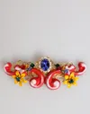 Dolce & Gabbana Multicolor Spring Carretto Gold Brass Crystal Hair Clip In Multi